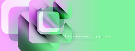 Abstract geometric shapes overlap, creating vibrant pastel gradients. Light green dominates right side, purple left. Modern design element.のイラスト素材