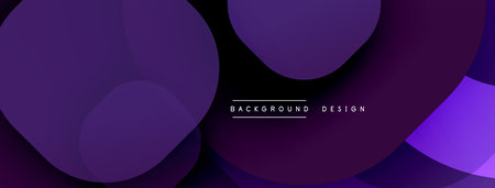 Abstract purple shapes overlap, creating dynamic visual effect. Dark background emphasizes vibrant...