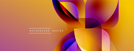 Abstract floral design. Warm gradients blend purple, orange, yellow hues. Modern, dynamic...