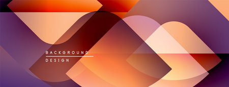 Abstract geometric shapes overlap. Warm orange, purple hues create modern design. Background...