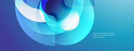 Abstract blue design features overlapping translucent shapes. Smooth gradients create dynamic visual flow. Modern background element.のイラスト素材