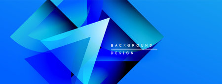Abstract blue design features geometric shapes, triangles, gradients. Modern background suitable for...