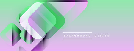 Abstract geometric shapes overlap, creating layered effect. Pastel colors blend, forming gradient...