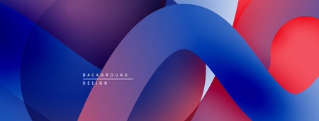 Abstract fluid shapes overlap, creating vibrant color gradients. Blue, purple, red hues dominate design. Modern aesthetic.のイラスト素材