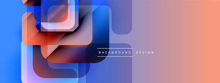Abstract geometric shapes overlap. Gradient colors blend from blue to orange. Modern design element for backgrounds, presentations.のイラスト素材