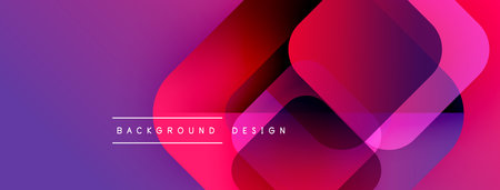 Abstract vibrant background. Overlapping rounded squares create dynamic visual effect. Purple, pink,...