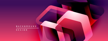 Abstract geometric shapes overlap, creating vibrant magenta, purple gradients. Modern design element for backgrounds, presentations.のイラスト素材