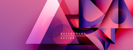 Abstract geometric shapes overlap, creating vibrant gradients. Pink, purple, blue hues dominate...