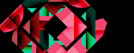 Abstract geometric composition. Pink, teal shapes intersect, creating dynamic visual effect. Dark...