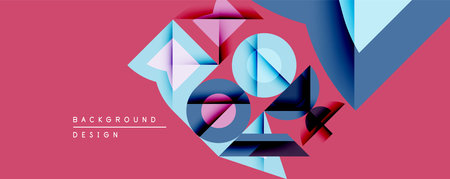 Abstract geometric composition. Overlapping shapes create dynamic visual effect. Pink background...