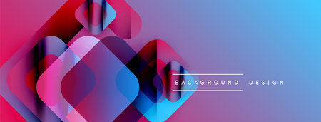 Abstract geometric shapes overlap, creating vibrant gradient effect. Blue, pink, purple hues...
