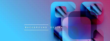 Abstract geometric shapes overlap, creating vibrant blue, purple gradients. Modern design elements suggest digital art, technology focus.のイラスト素材