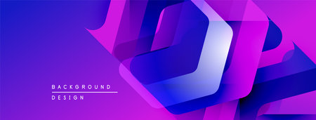 Abstract geometric shapes, vibrant purple hues, dynamic composition. Modern design elements create...