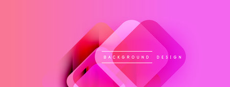Abstract pink background features overlapping squares. Text reads background design. Modern, vibrant, geometric composition.のイラスト素材