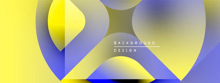 Abstract geometric shapes overlap. Yellow, blue, gray gradients create modern design. Minimalist composition, clean aesthetic. Background text present.のイラスト素材