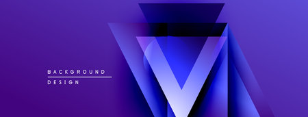 Abstract geometric design. Purple gradients create layered shapes, forming central V symbol....