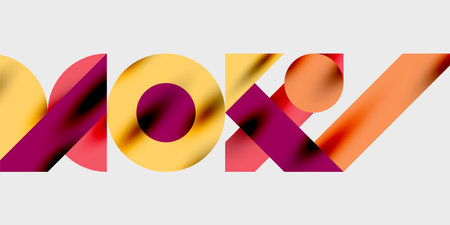 Abstract typography displays word NOW using vibrant overlapping colors. Design features gradients,...