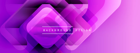 Abstract purple geometric shapes overlap. Gradient colors create modern background design. Text reads background design.のイラスト素材