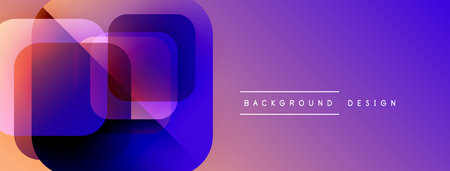 Abstract geometric shapes overlap, creating vibrant purple, orange gradient. Modern design element for backgrounds, banners, presentations.のイラスト素材