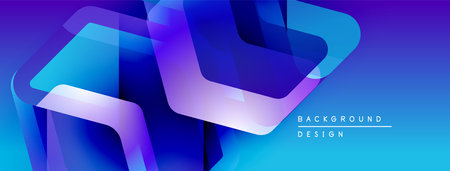 Abstract geometric shapes overlap, creating vibrant blue, purple gradients. Modern design element suitable for backgrounds, presentations.のイラスト素材