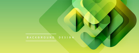 Abstract geometric shapes overlap, creating vibrant green gradient effect. Modern design suitable for backgrounds, presentations.のイラスト素材