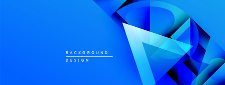 Abstract blue design features layered geometric shapes. Modern style, vibrant colors, dynamic...