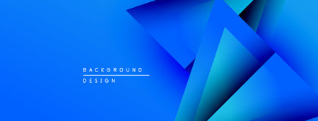 Abstract blue background features layered geometric shapes. Gradient shades create depth, modern design element. Minimal text present.のイラスト素材