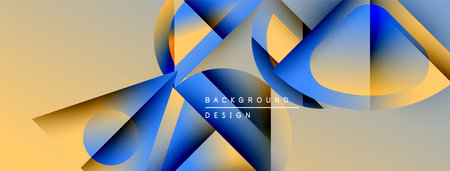 Abstract design features overlapping blue, gold shapes. Soft gradients create dynamic visual texture. Minimalist style, modern aesthetic.のイラスト素材