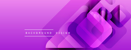 Purple gradient background features overlapping squares, rectangles. Text reads background design....