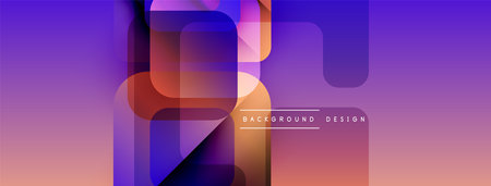 Abstract geometric shapes overlap, creating vibrant purple, blue, orange gradient. Modern design...