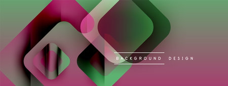 Abstract geometric layers create vibrant pink, green gradients. Overlapping shapes suggest depth, modern design aesthetic.のイラスト素材