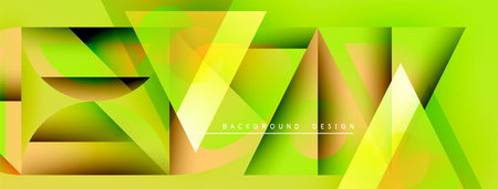 Abstract geometric design. Bright green, yellow hues create dynamic layered effect. Modern background texture, stylish presentation.のイラスト素材