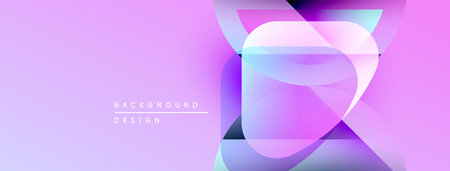 Abstract geometric shapes overlap, creating vibrant purple, blue gradients. Modern design element...
