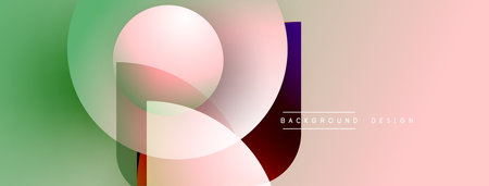 Abstract geometric shapes overlap. Soft gradients create modern, minimalist background. Colors...