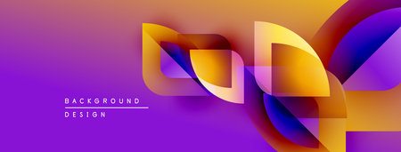 Abstract vibrant background. Layered ribbons create dynamic visual effect. Purple, orange, yellow...
