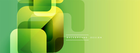 Abstract geometric shapes overlap, creating vibrant green gradient background. Modern design suggests freshness, innovation.のイラスト素材