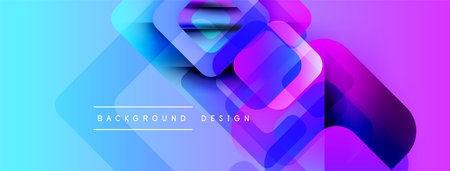 Abstract geometric shapes overlap, creating vibrant blue, purple gradients. Modern design elements...