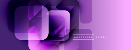 Abstract purple background. Overlapping squares create modern, dynamic visual effect. Gradient...