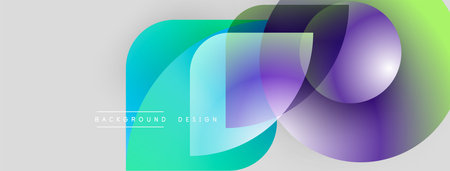 Abstract vibrant design features overlapping circles. Gradient colors blend turquoise, purple, black. Modern aesthetic suitable backgrounds, presentations.のイラスト素材