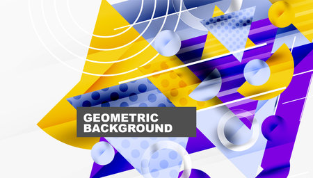 Abstract geometric composition. Vibrant colors, shapes overlap creating dynamic visual effect. Modern design elements present.のイラスト素材