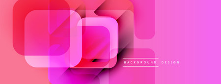 Abstract geometric shapes overlap, creating vibrant pink, purple gradients. Modern design element for banners, presentations.のイラスト素材