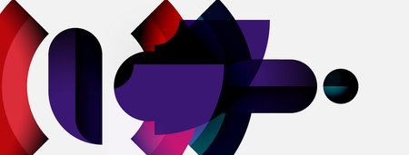 Abstract composition featuring overlapping shapes, vibrant colors, purple dominates. Modern design,...