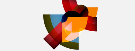 Abstract geometric composition. Overlapping shapes create dynamic visual interest. Colors include red, orange, blue, green, black. Minimalist design.のイラスト素材