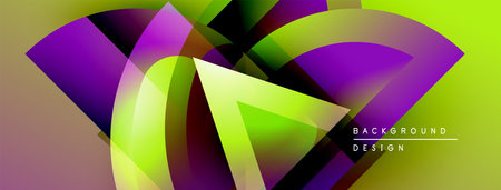 Abstract vibrant design features flowing shapes, gradients. Yellow, purple, green hues create...