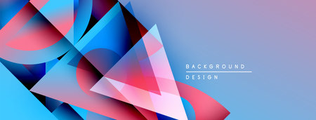Abstract geometric shapes overlap, creating vibrant blue, pink gradients. Background suggests modern...