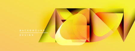 Abstract yellow design features overlapping layers, gradients, geometric shapes. Modern style,...