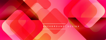 Abstract geometric shapes, vibrant pinks, reds create modern background. Overlapping squares, rounded rectangles suggest depth, dynamism.のイラスト素材