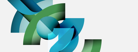 Abstract ribbons intertwine, creating dynamic visual composition. Blue, green hues dominate design, suggesting growth, innovation.のイラスト素材