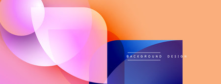 Abstract design features overlapping colorful shapes. Gradient hues blend from pinks, oranges, blues...