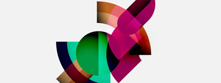 Abstract colorful shapes overlap, creating dynamic composition. Modern design, vibrant hues, geometric forms present visual interest.のイラスト素材